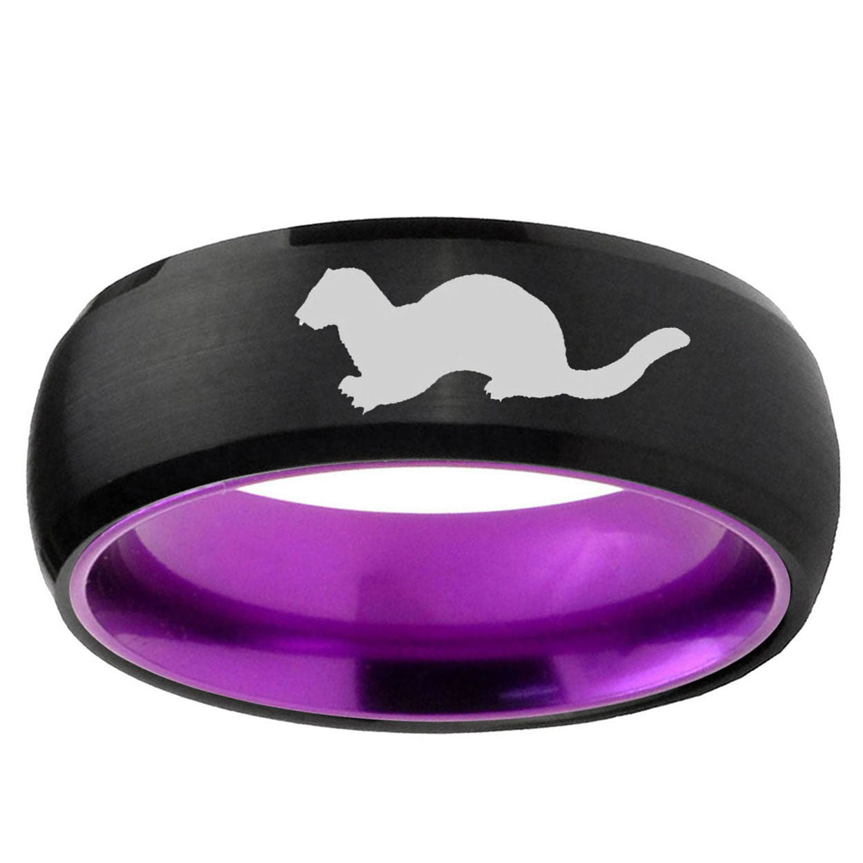 Otter Dome Black And Purple Tungsten Men's Wedding Ring