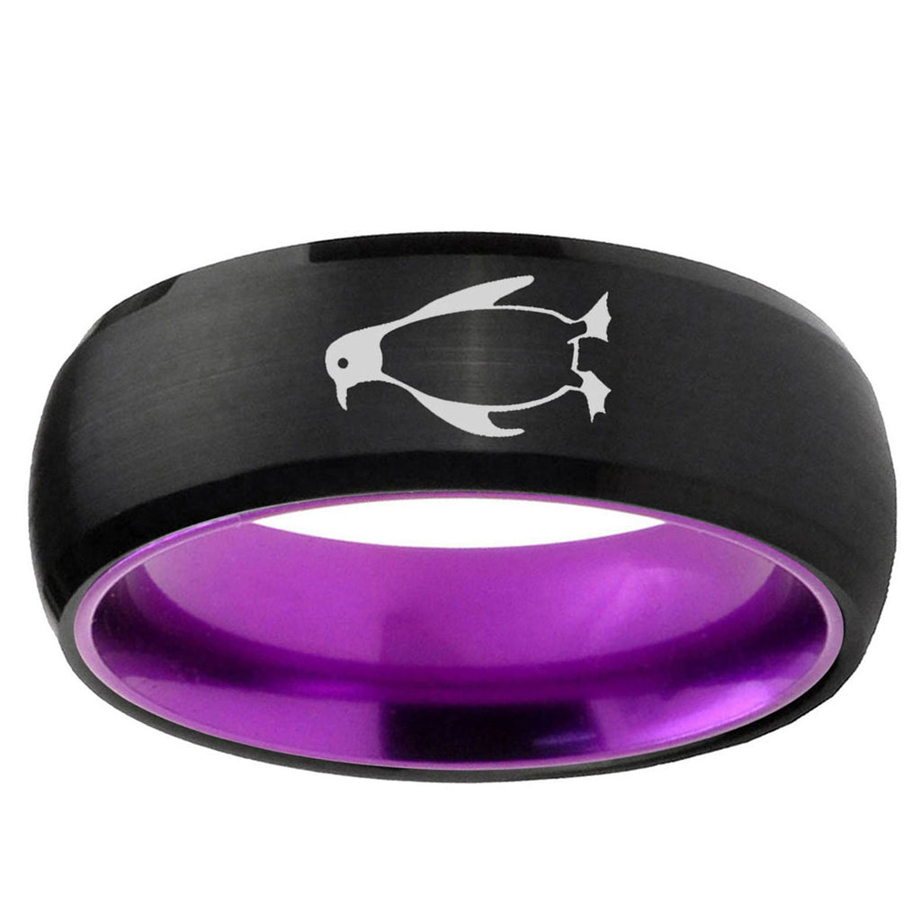 Penguin Dome Black And Purple Tungsten Engagement Ring