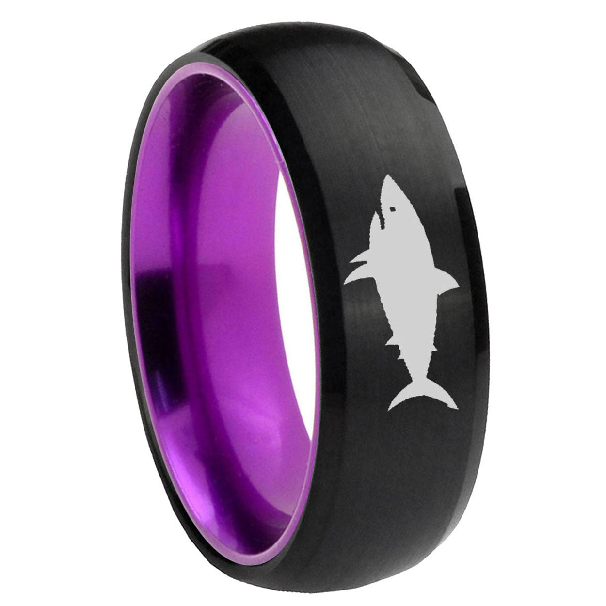 8mm Shark Dome Black And Purple Tungsten Carbide Promised Ring