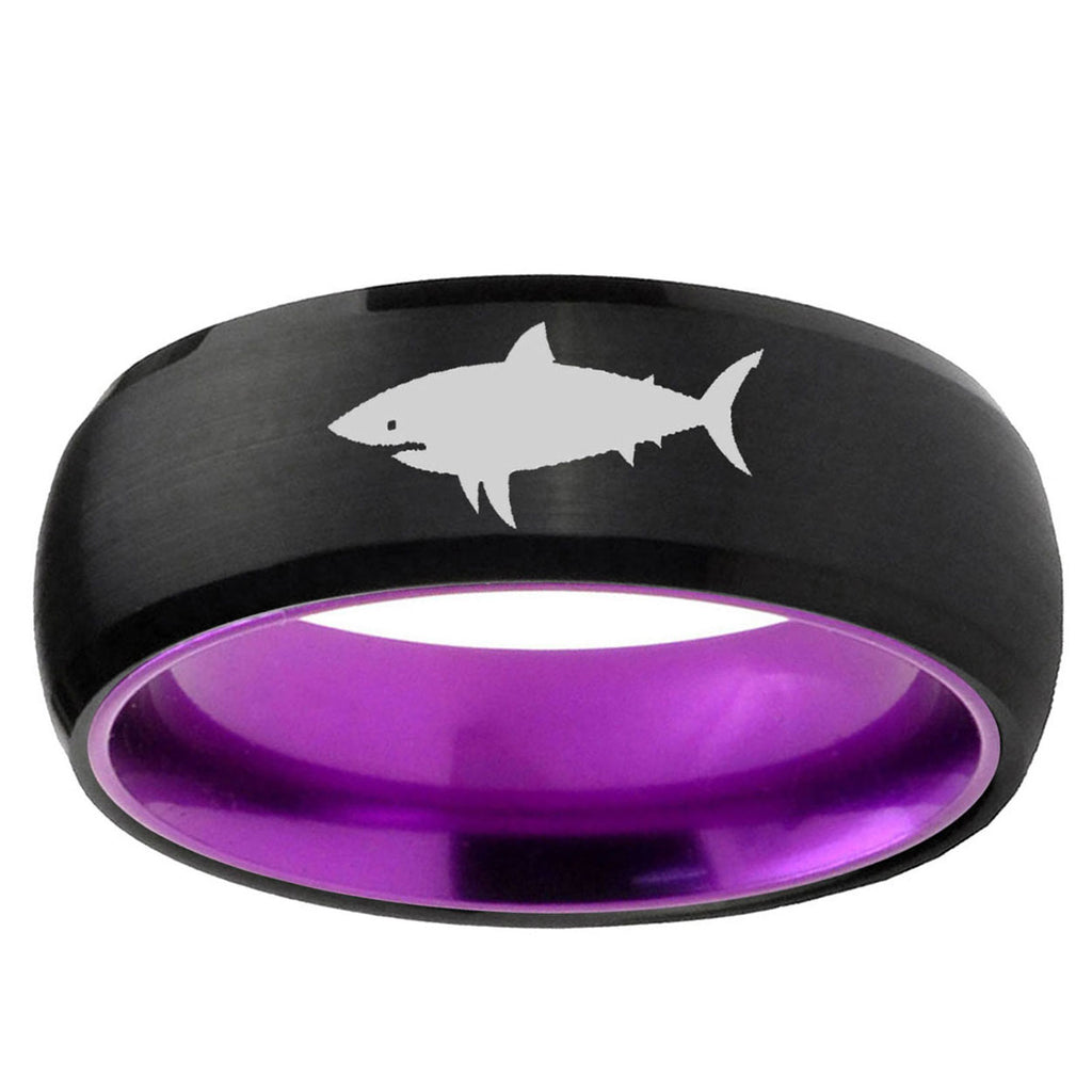 Shark Dome Black And Purple Tungsten Carbide Promised Ring