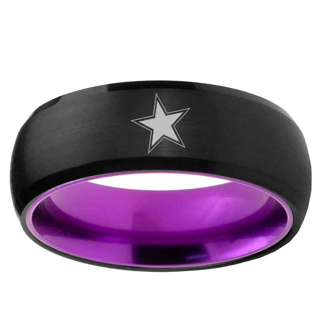 Cowboys Star Dome Black And Purple Tungsten Men's Ring