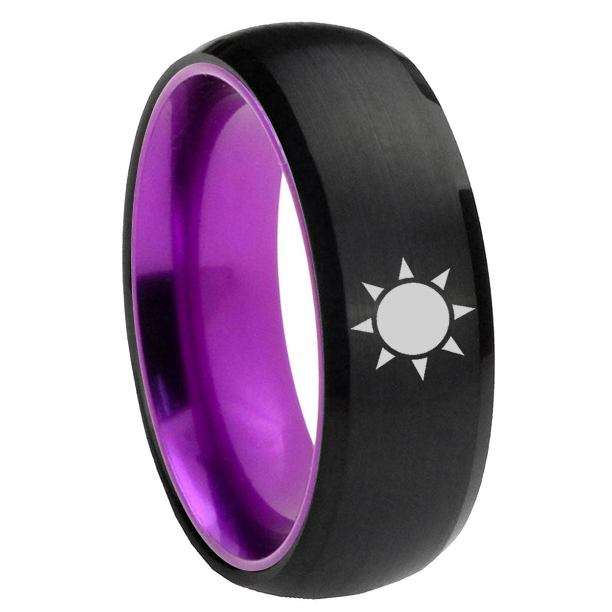 8mm Sun Design Dome Black And Purple Tungsten Wedding Bands