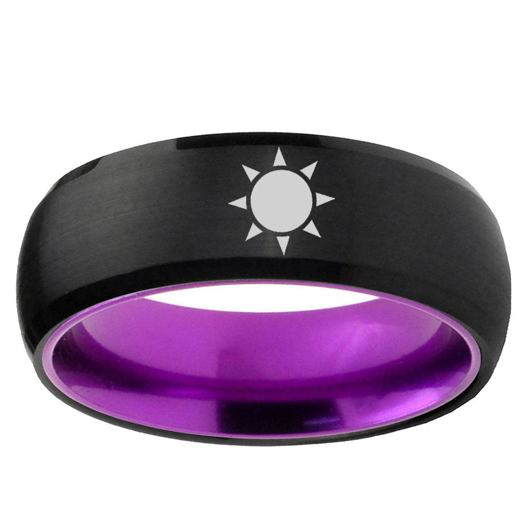 Sun Design Dome Black And Purple Tungsten Wedding Bands