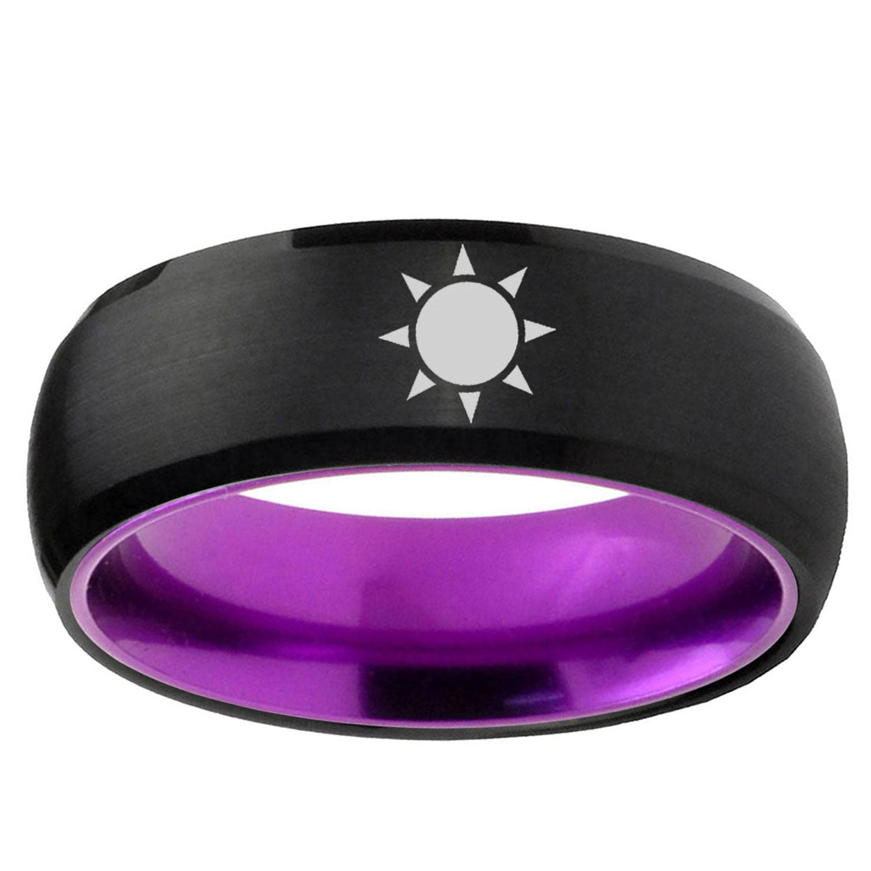 Sun Design Dome Black And Purple Tungsten Wedding Bands