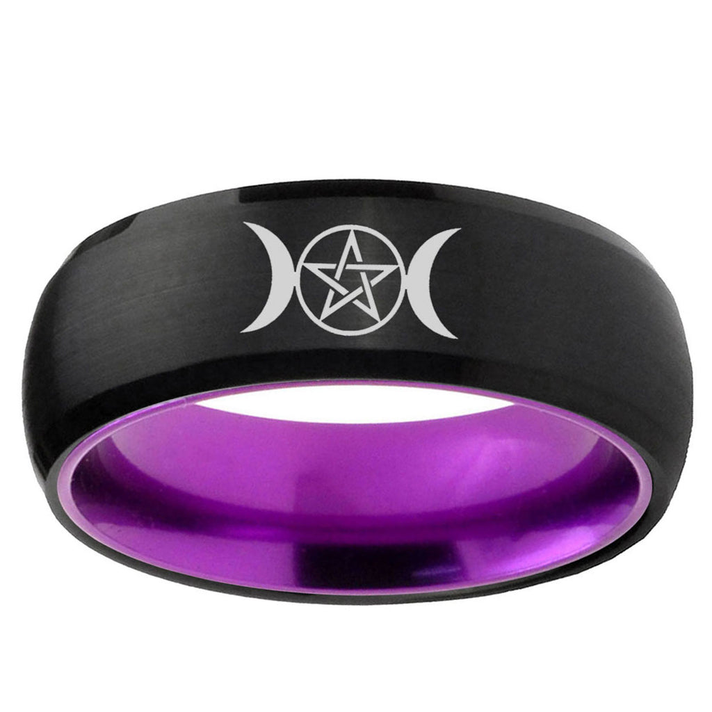 Triple Moon Dome Black And Purple Tungsten Men's Band