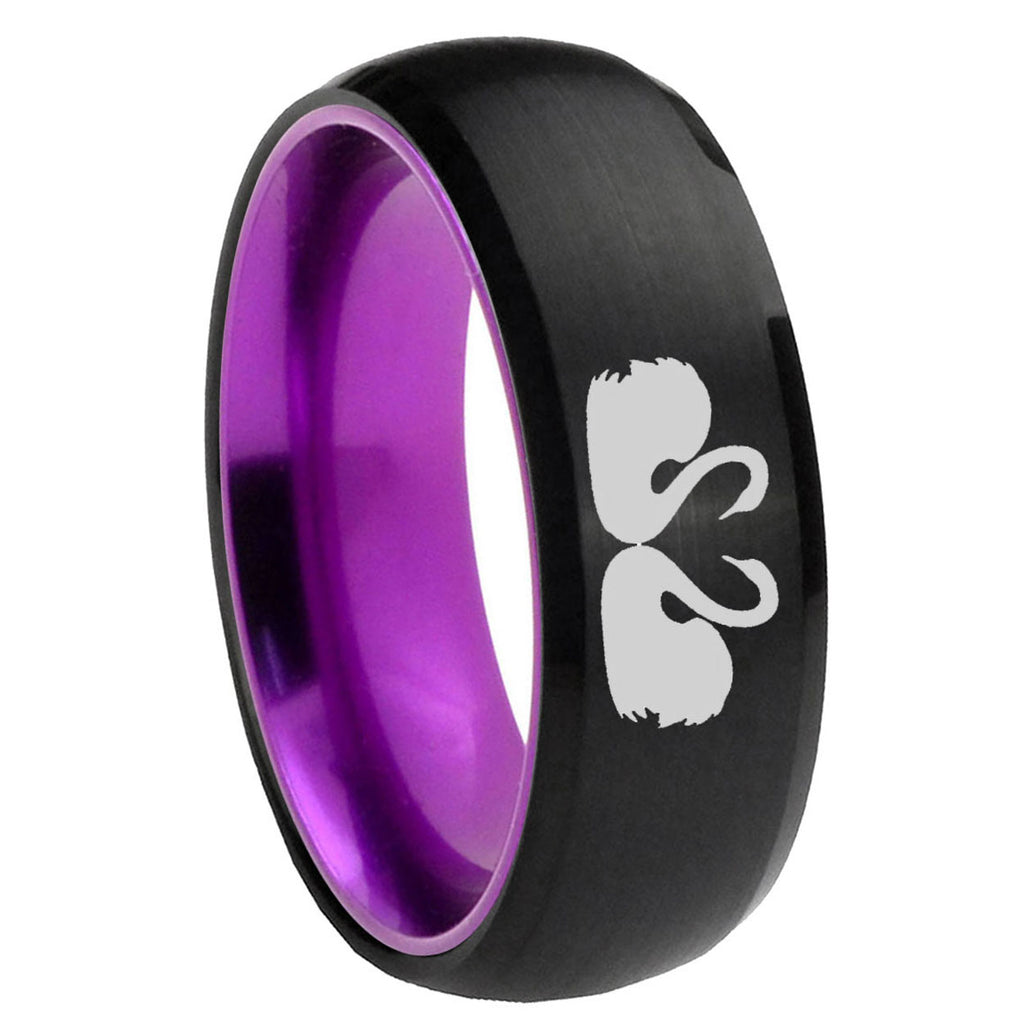 8mm Swans Design Dome Black And Purple Tungsten Wedding Ring