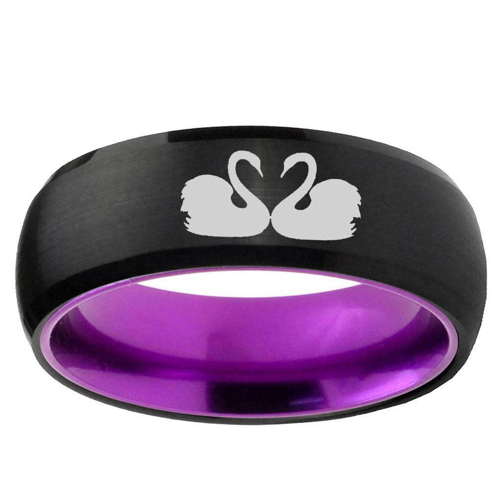 Swans Design Dome Black And Purple Tungsten Wedding Ring