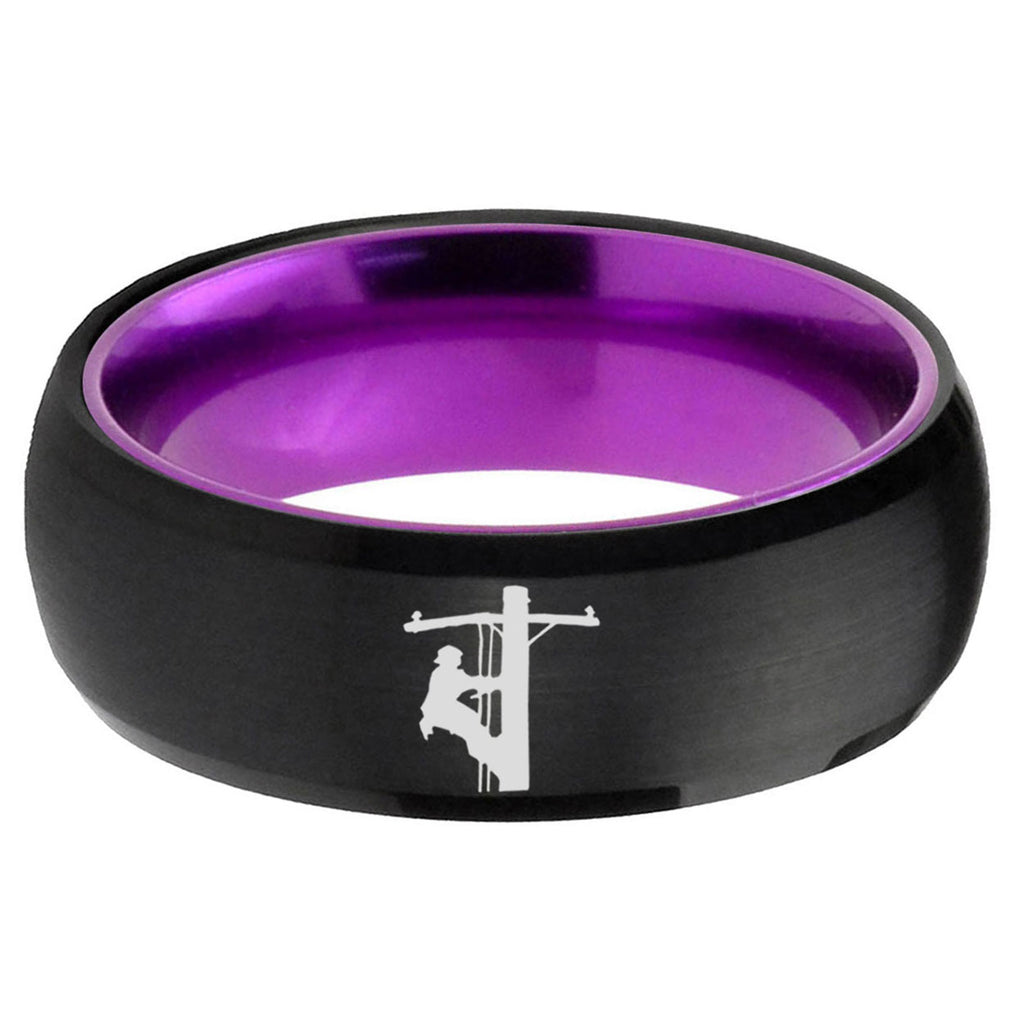 Lineman Symbol Dome Black Purple Wedding Ring For Man