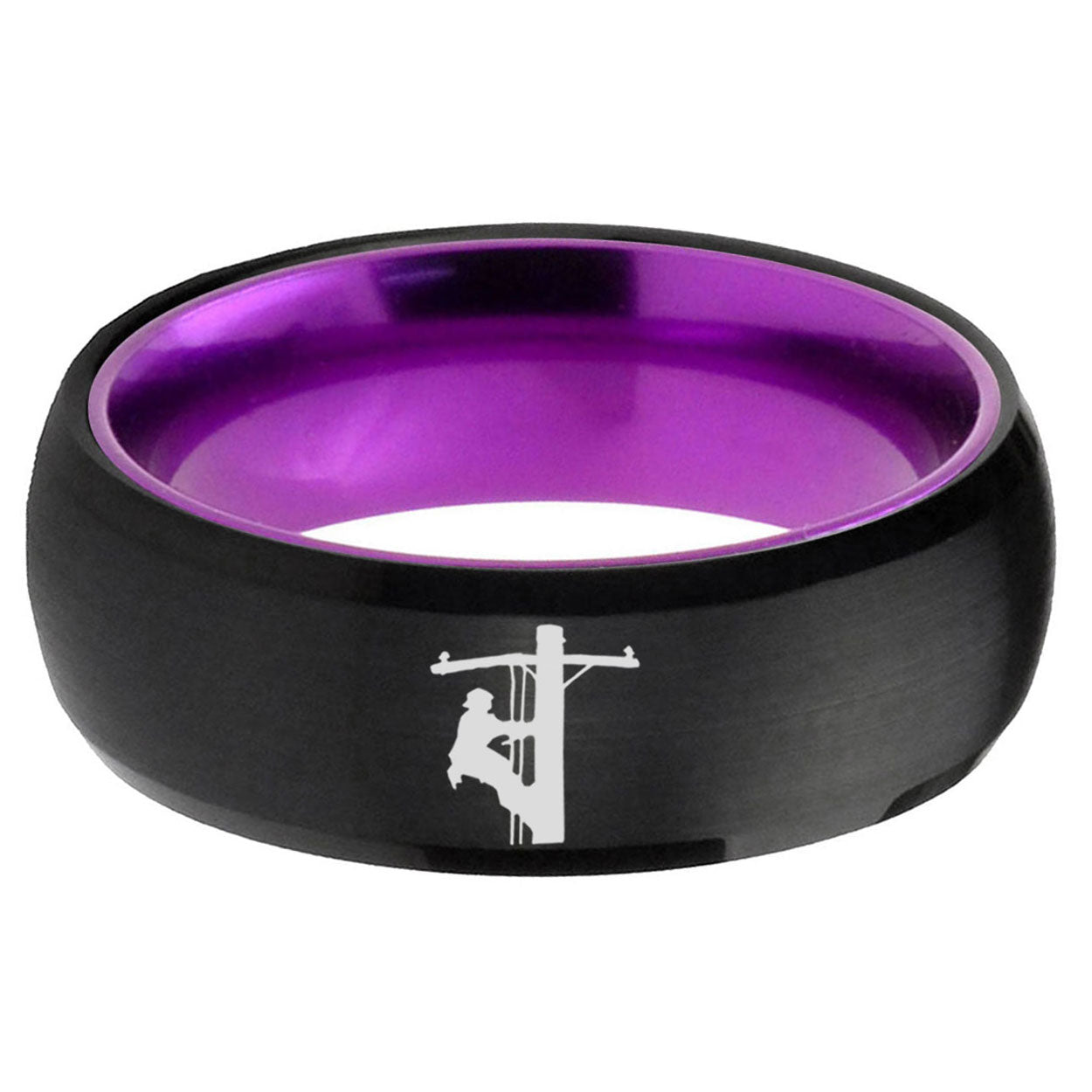 Lineman Symbol Dome Black Purple Wedding Ring For Man