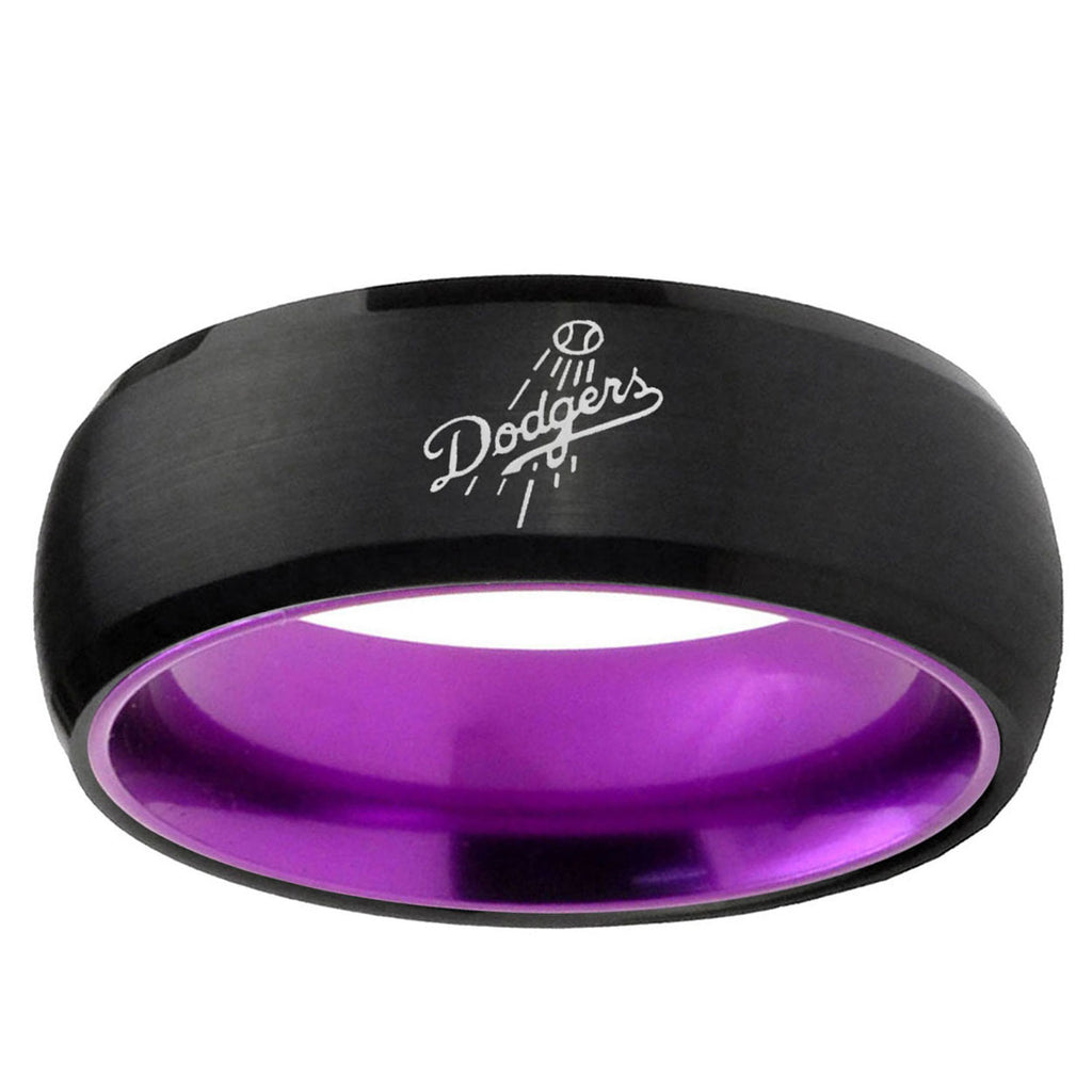 LA Dogers MLB Baseball Dome Black Purple Tungsten Ring