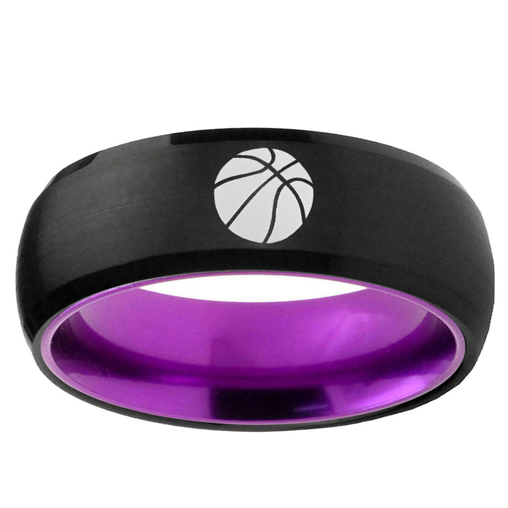 Basketball Dome Black And Purple Tungsten Mens Promise Ring