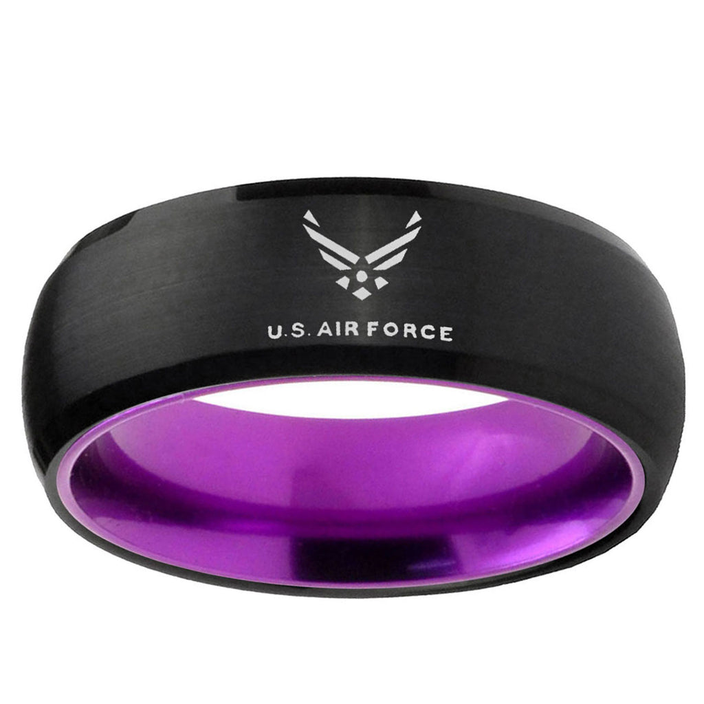 Dome Black And Purple US Air Force Tungsten Engraved Ring