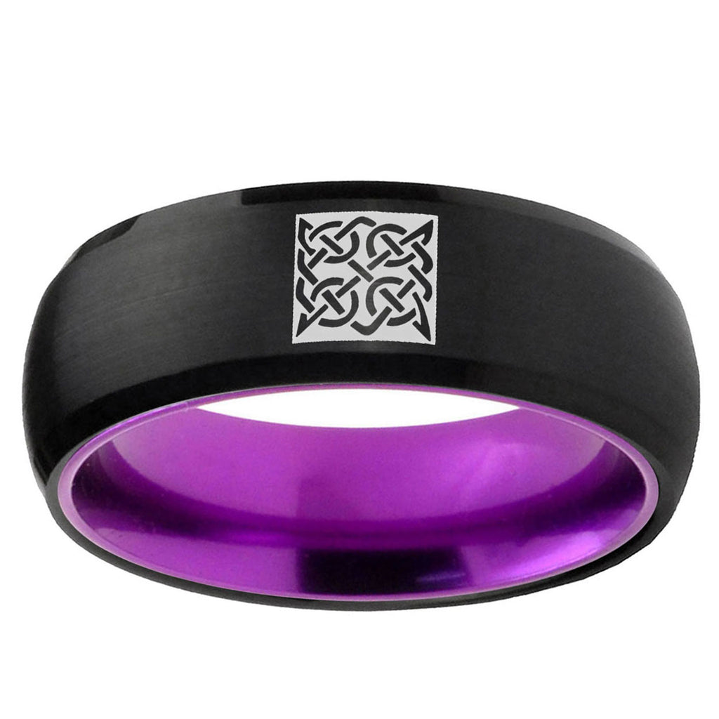 Celtic Design Dome Black Purple Tungsten Personalized Ring