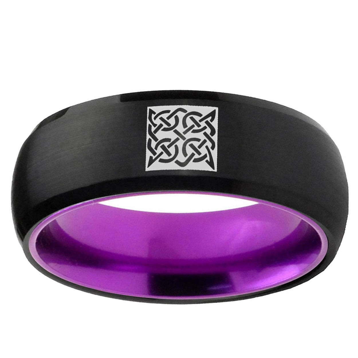 Celtic Design Dome Black Purple Tungsten Personalized Ring