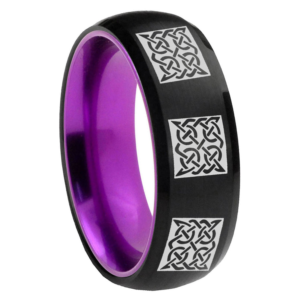 8mm Multiple Celtic Dome Black And Purple Tungsten Promise Ring