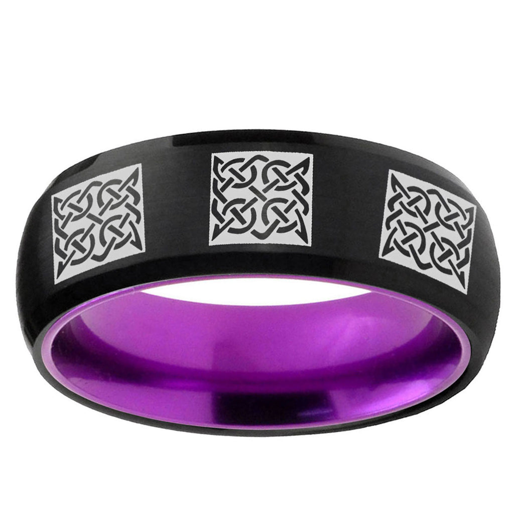 Multiple Celtic Dome Black And Purple Tungsten Promise Ring