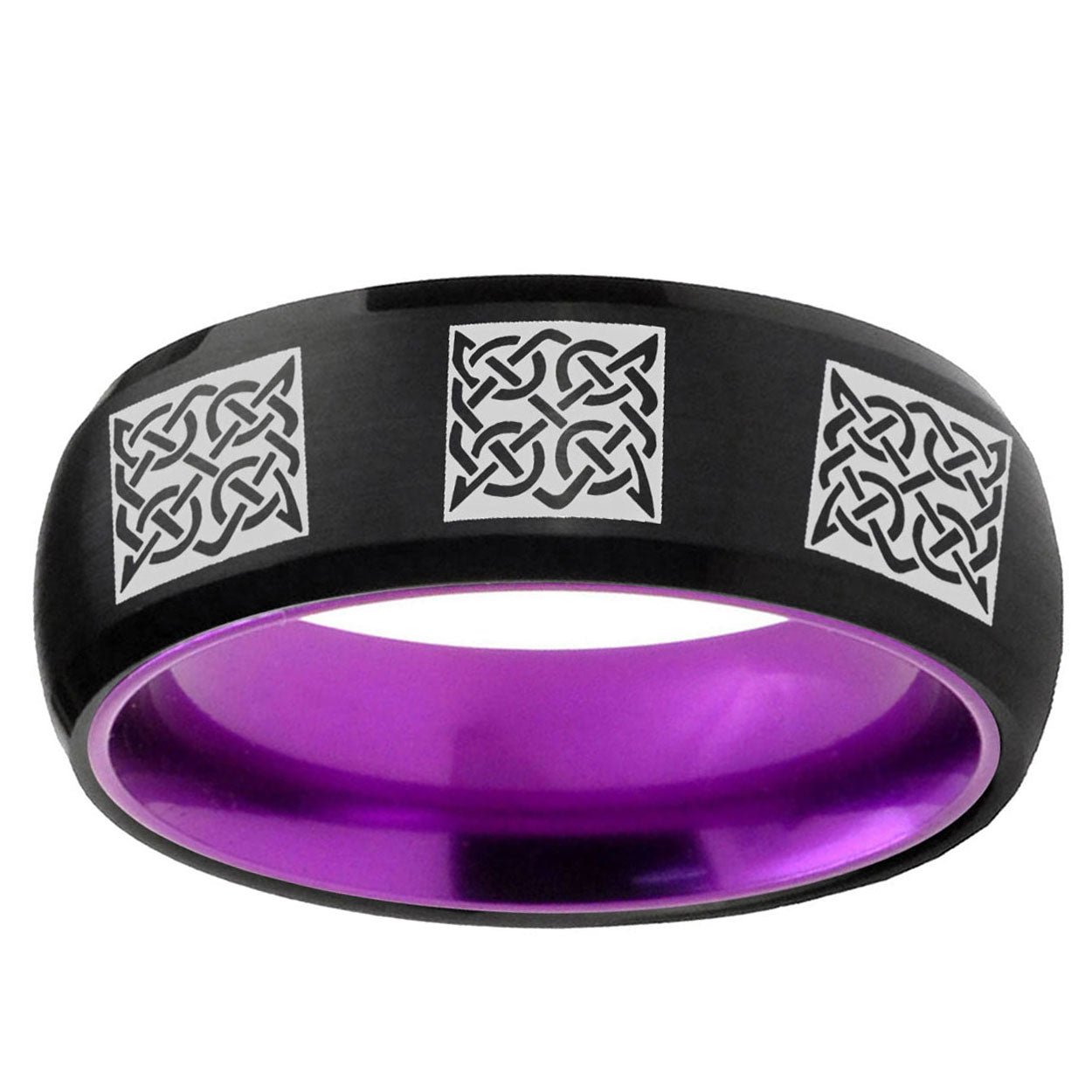 Multiple Celtic Dome Black And Purple Tungsten Promise Ring