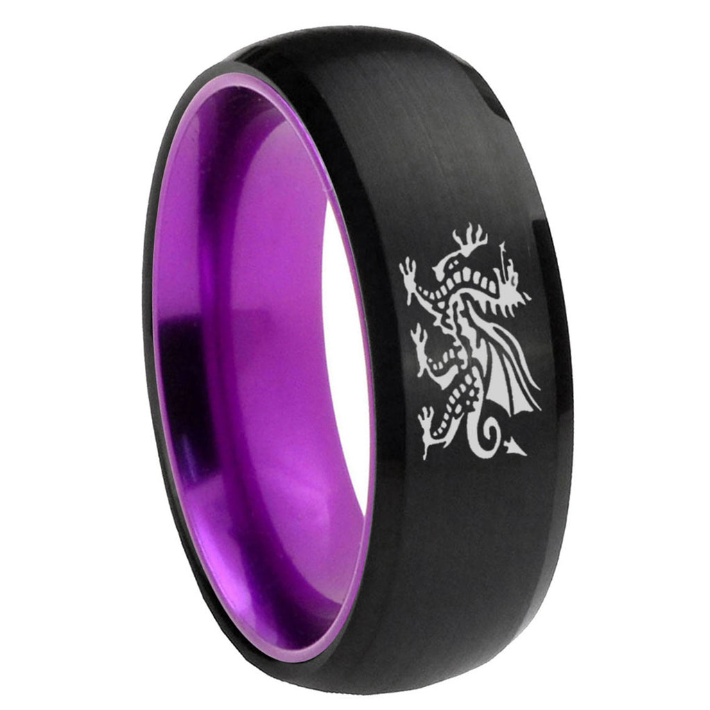 8mm Dragon Dome Black And Purple Tungsten Carbide Ring for Men