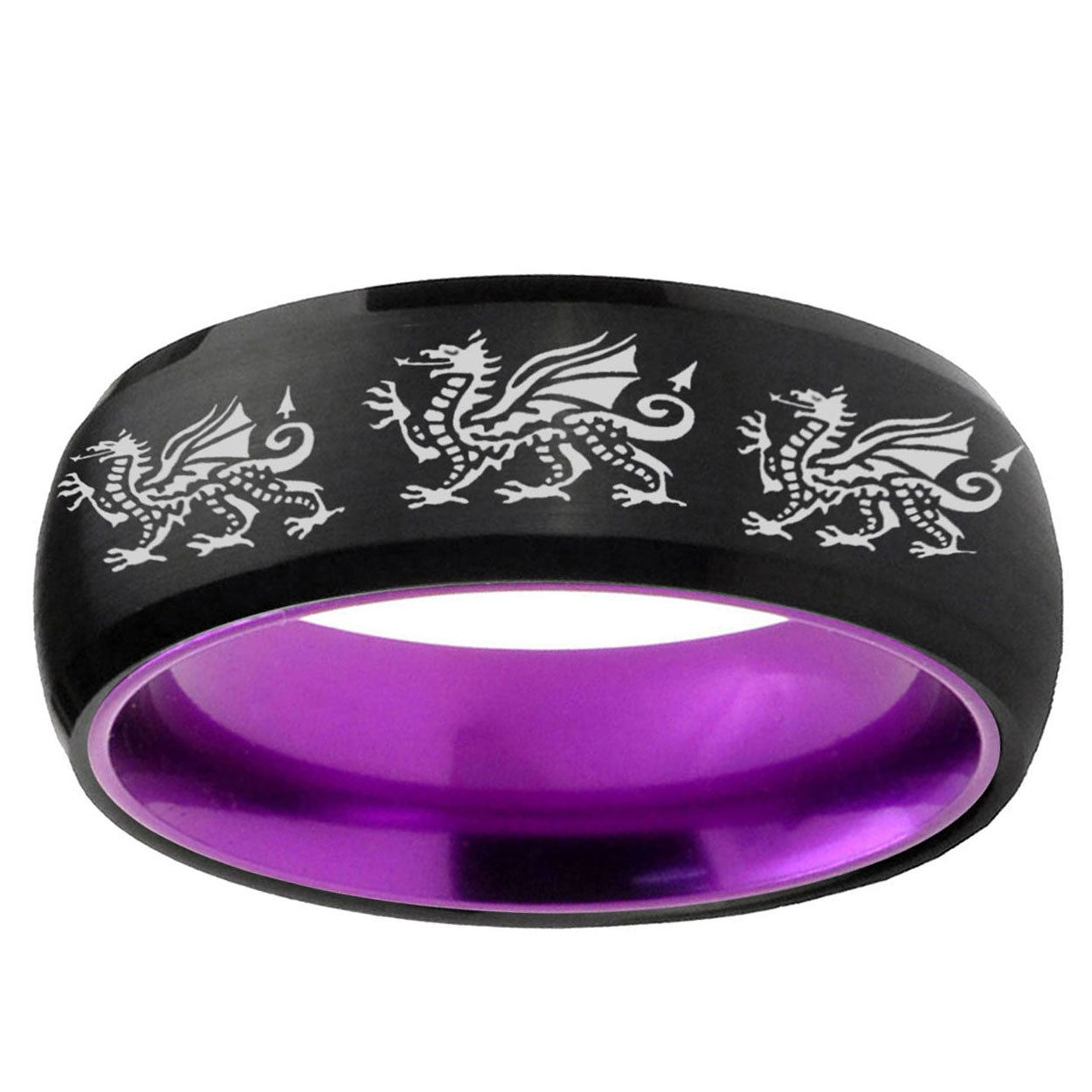 Multiple Dragon Dome Black And Purple Tungsten Mens Ring