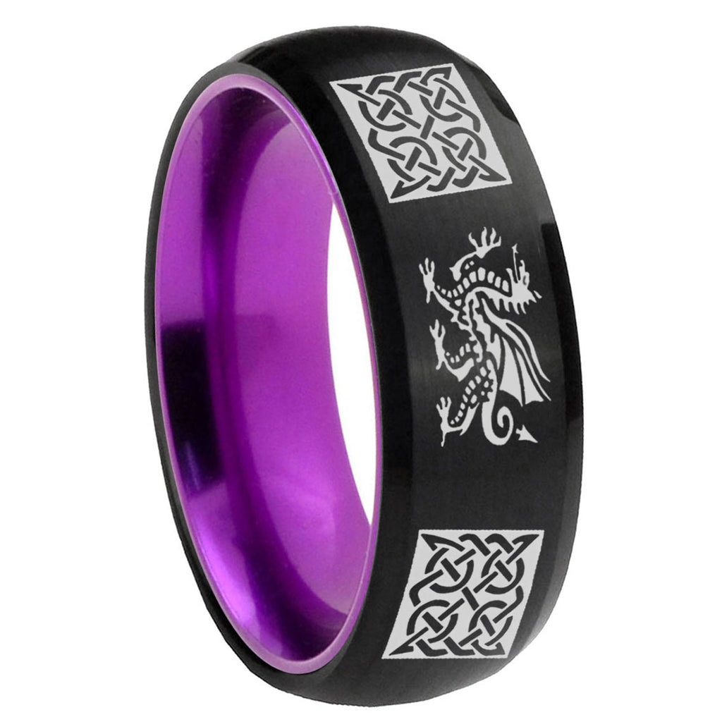 8mm Multiple Dragon Celtic Dome Black Purple Tungsten Ring