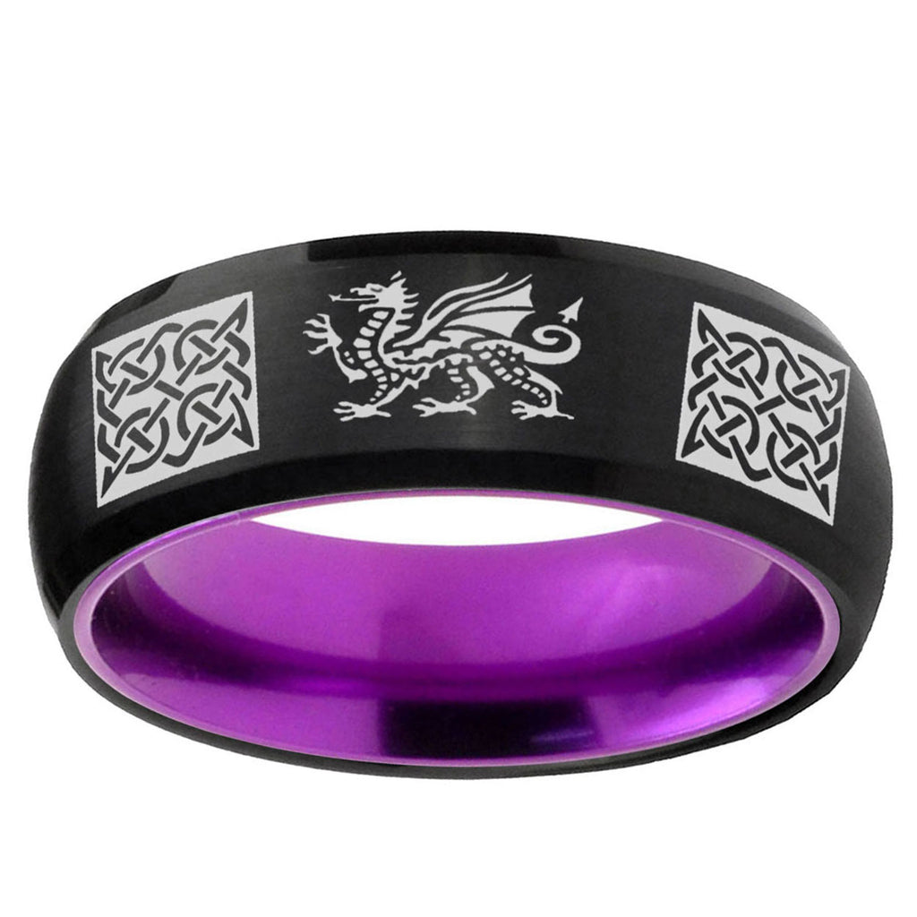 Multiple Dragon Celtic Dome Black Purple Tungsten Ring