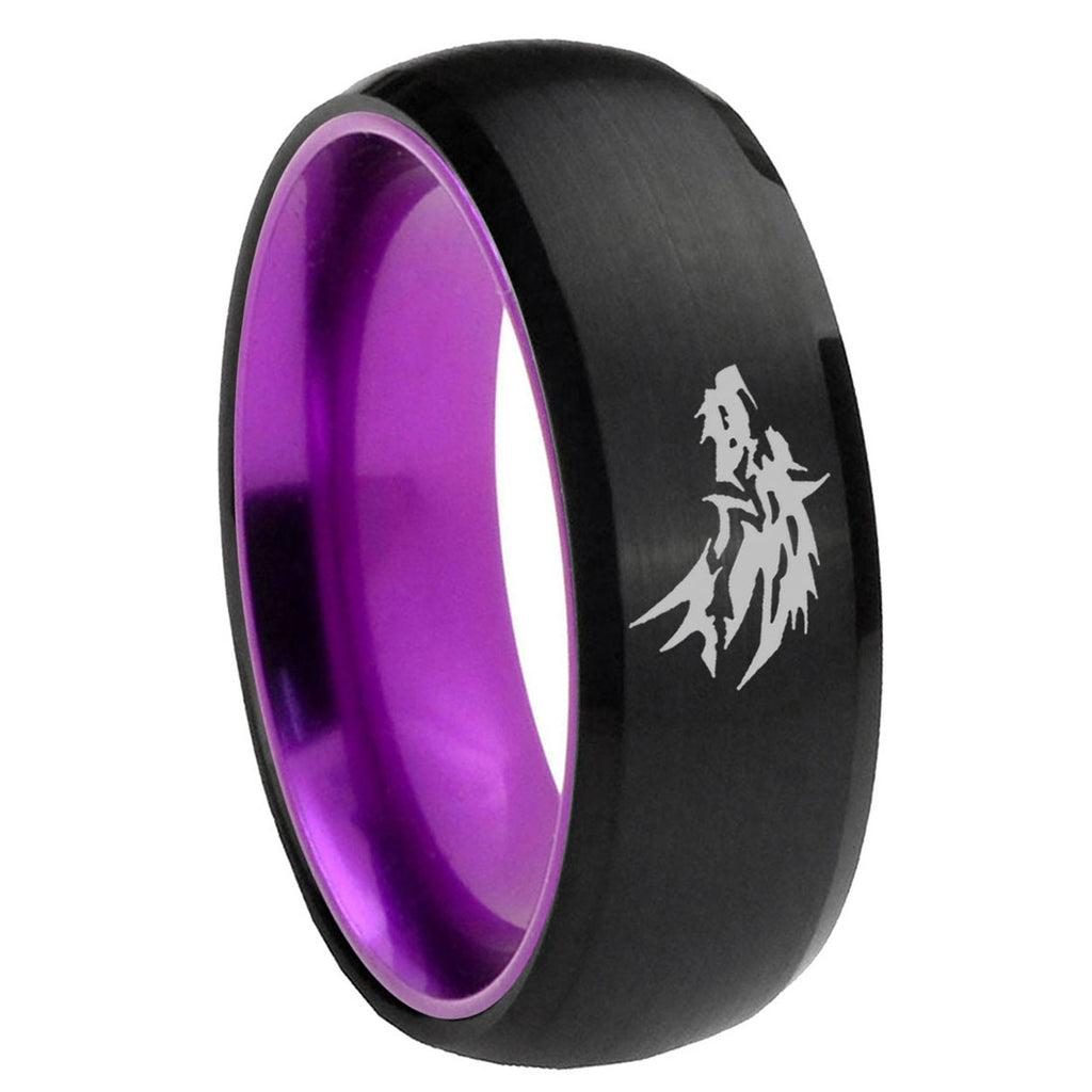 8mm Wolf Dome Black And Purple Tungsten Engagement Band