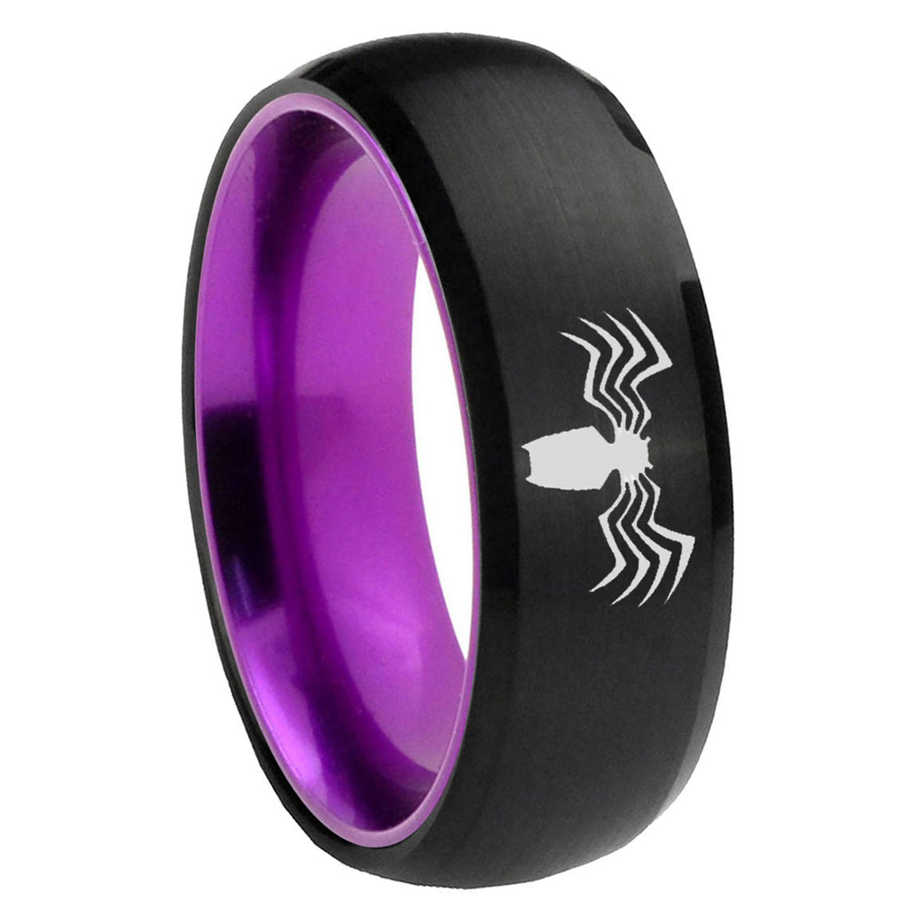 8mm Spider Dome Black And Purple Tungsten Carbide Promise Ring