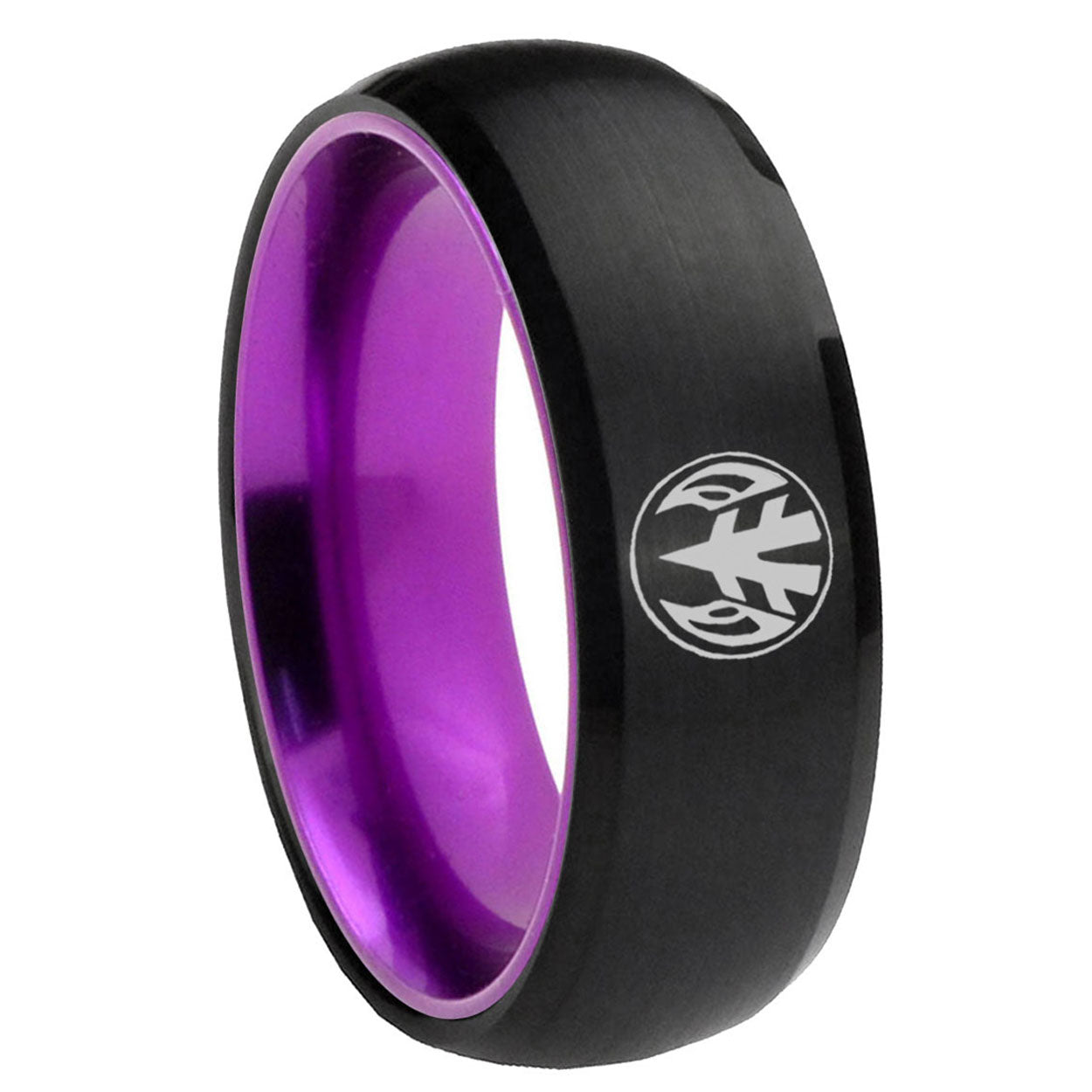 8mm Love Power Rangers Dome Black And Purple Tungsten Bands