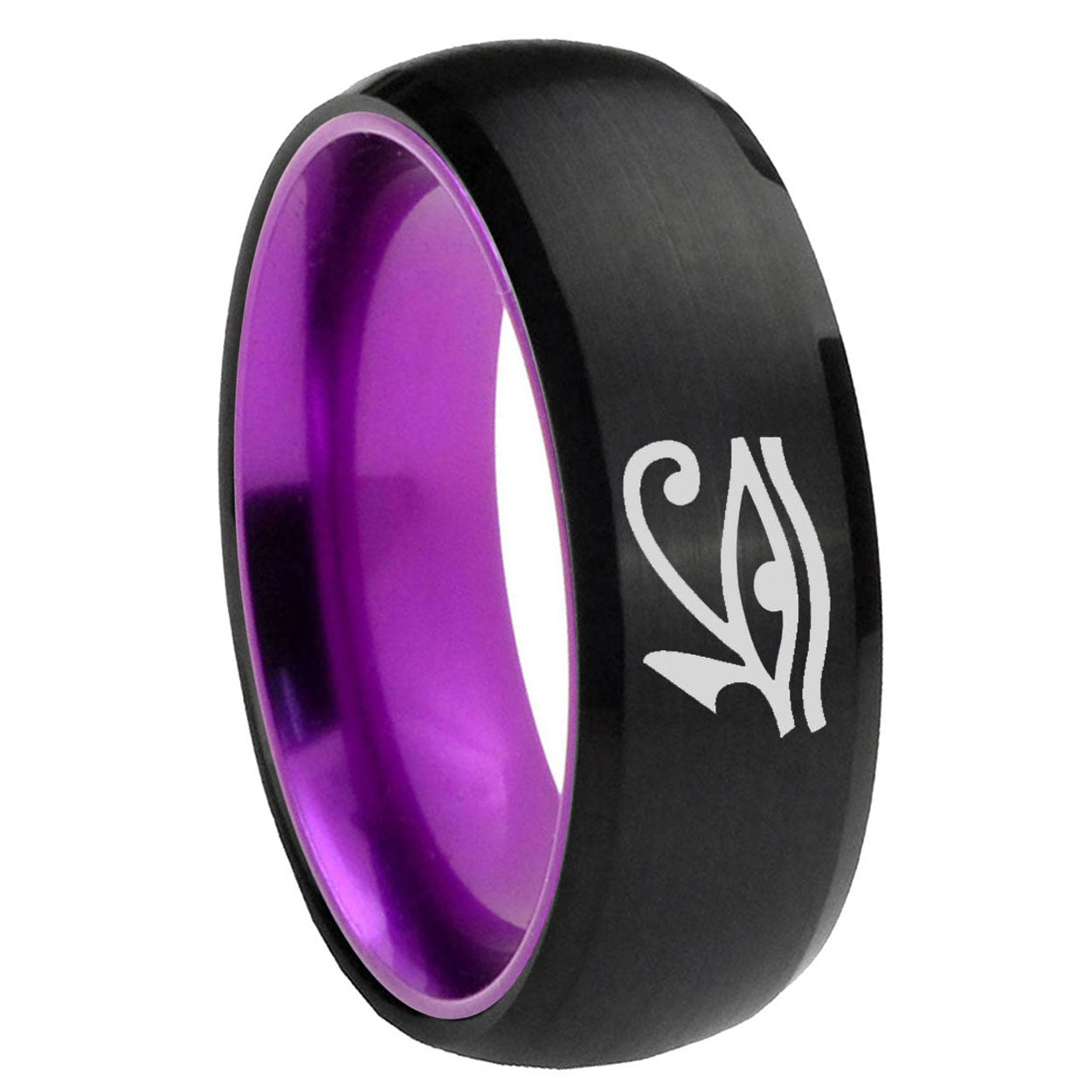 8mm Seeing Eye Dome Black And Purple Tungsten Men's Bands Ring