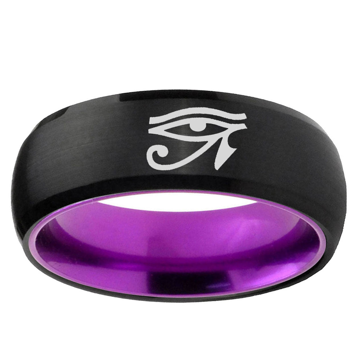 Seeing Eye Dome Black And Purple Tungsten Men's Bands Ring