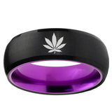 8mm Marijuana Leaf Dome Black Purple Customizable Tungsten Rings