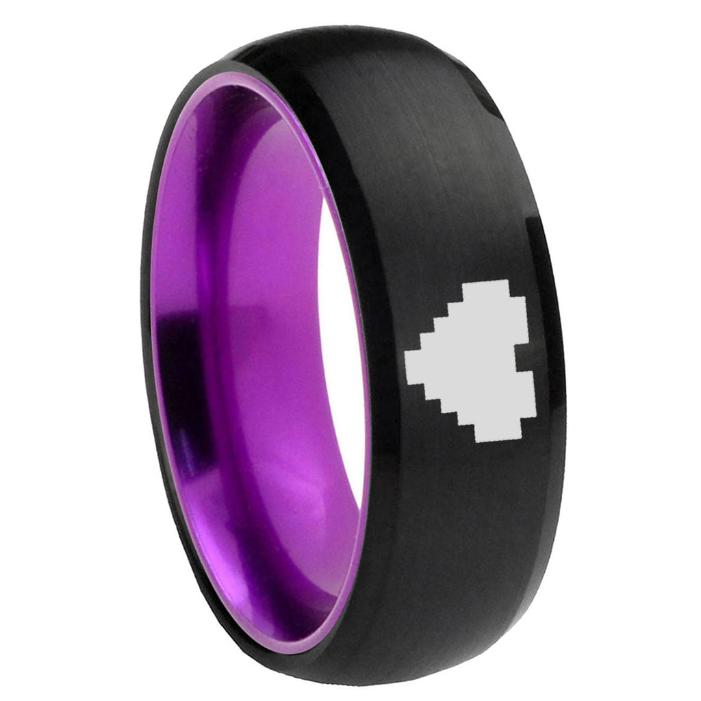 8mm Dome Black And Purple Zelda Heart Tungsten Engraved Ring