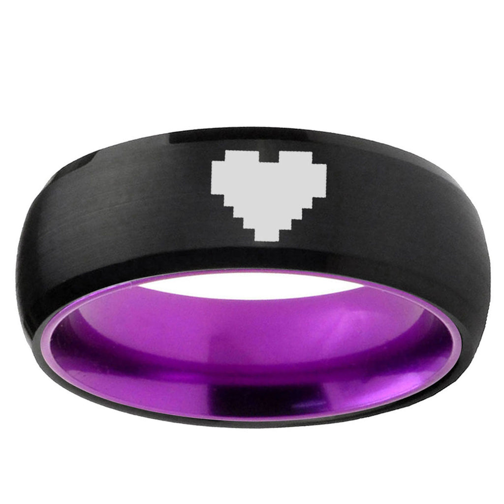 Dome Black And Purple Zelda Heart Tungsten Engraved Ring