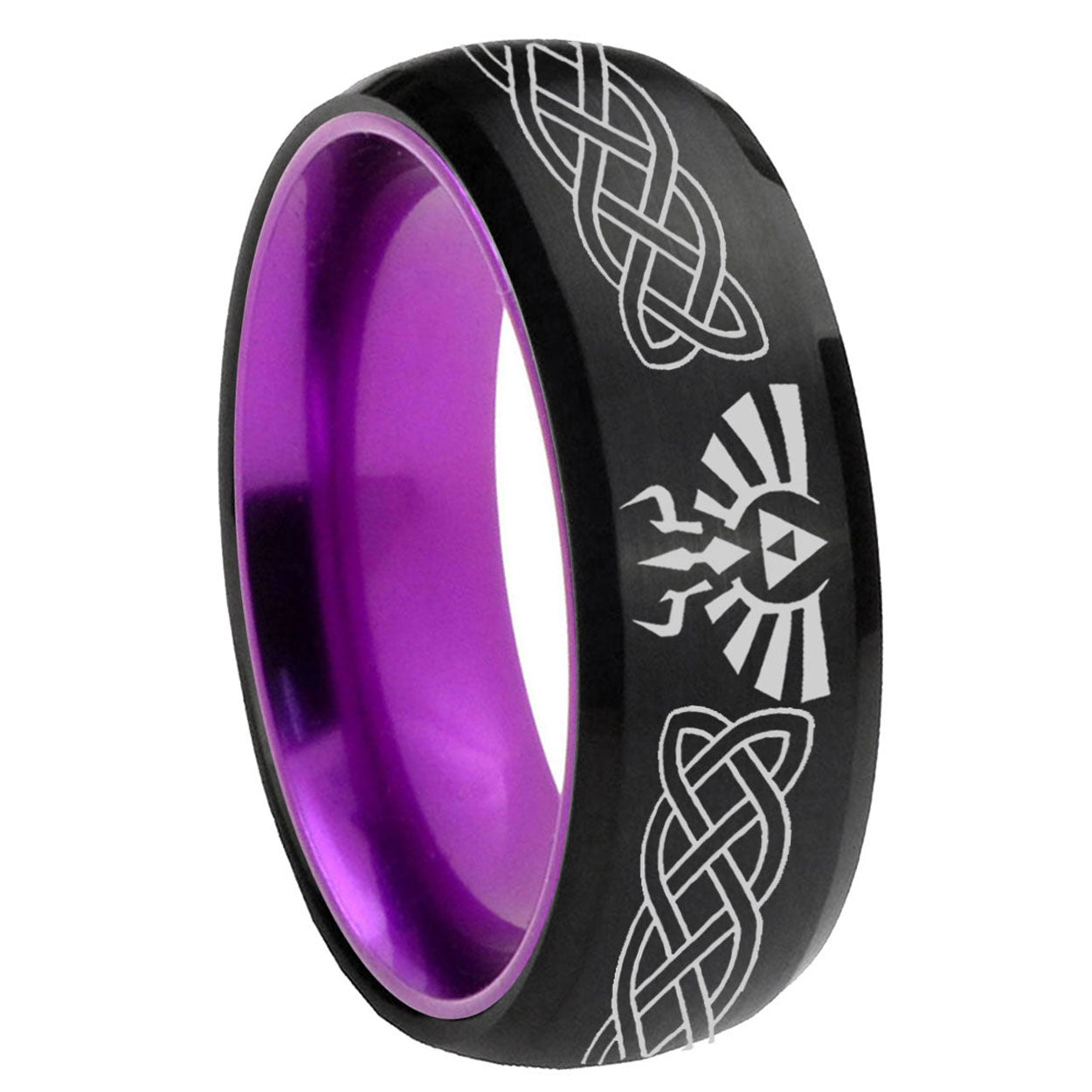 8mm Celtic Zelda Dome Black And Purple Tungsten Engagement Band