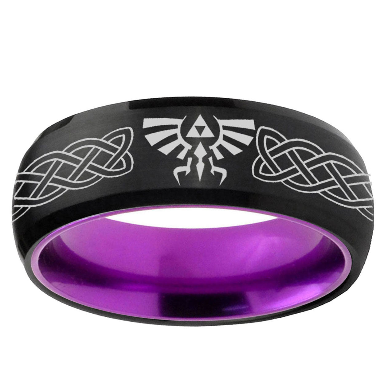 Celtic Zelda Dome Black And Purple Tungsten Engagement Band