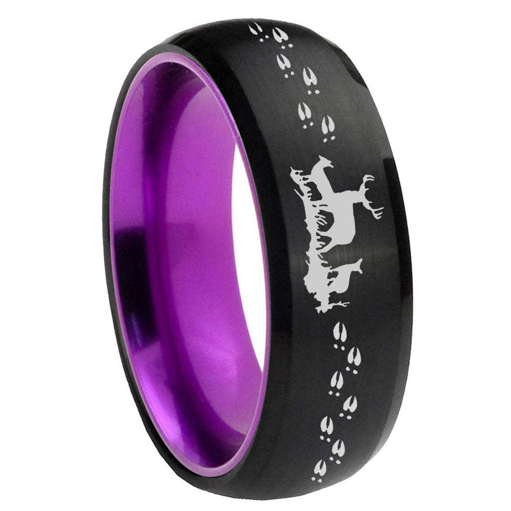 8mm Deer Hunting Dome Black And Purple Tungsten Custom Ring