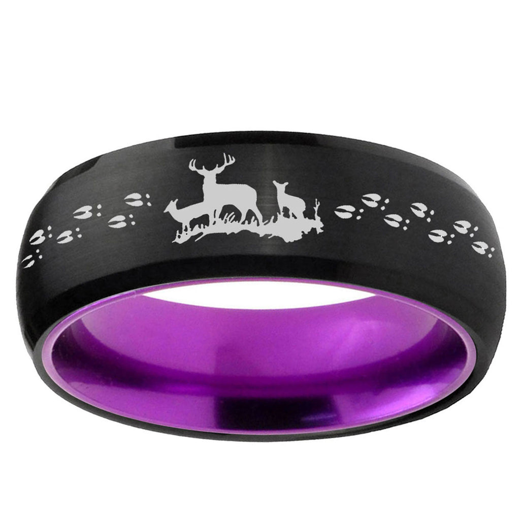 Deer Hunting Dome Black And Purple Tungsten Custom Ring