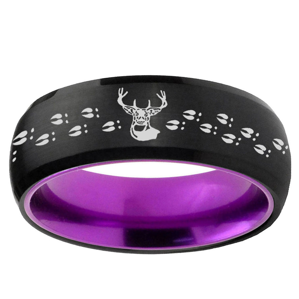 Deer Antler Dome Black And Purple Tungsten Men Bands