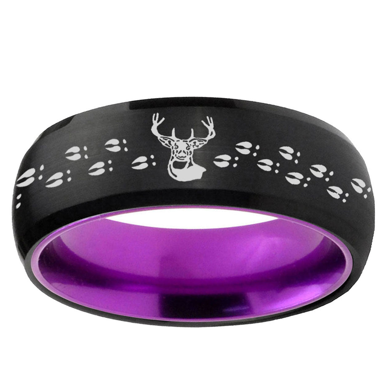 Deer Antler Dome Black And Purple Tungsten Men Bands