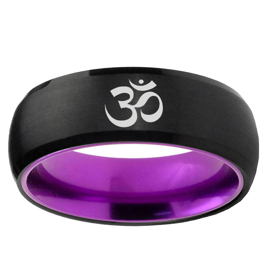 Om Aum Yoga Dome Black And Purple Tungsten Engagement Ring