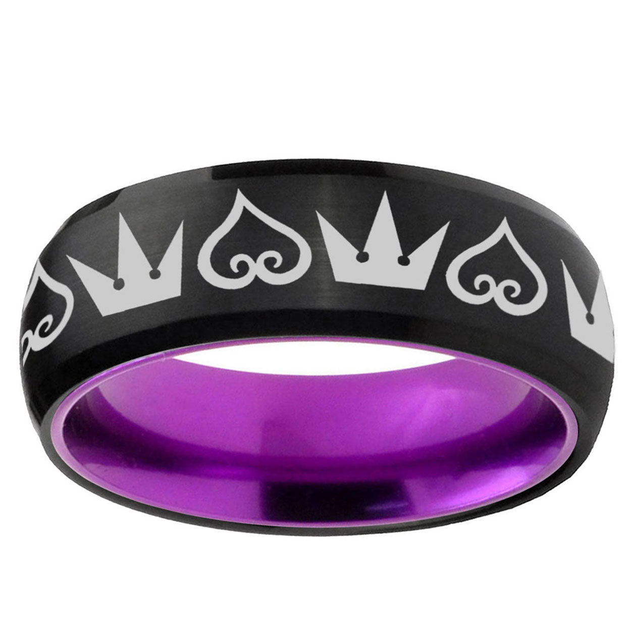 Hearts Crowns Dome Black Purple Tungsten Mens Promise Ring