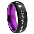 8mm Sound Wave I love you more Dome Black Purple Tungsten Ring