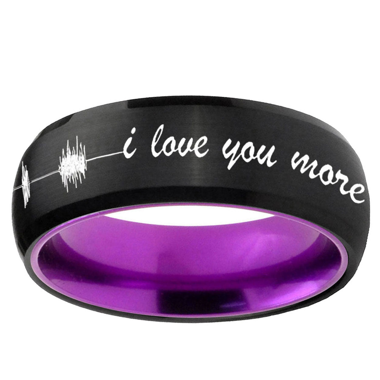 Sound Wave I love you more Dome Black Purple Tungsten Ring