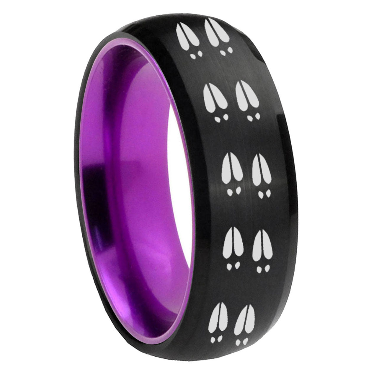 8mm Deer Tracks Dome Black And Purple Tungsten Men Bands