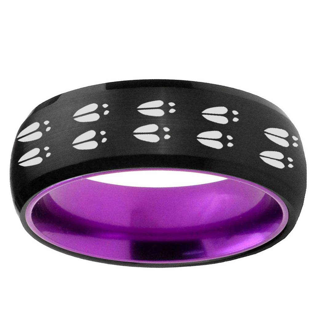 Deer Tracks Dome Black And Purple Tungsten Men Bands