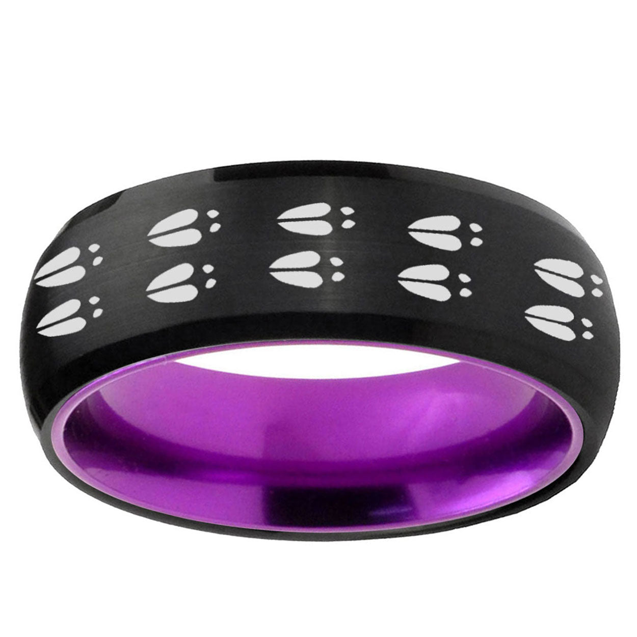 Deer Tracks Dome Black And Purple Tungsten Men Bands