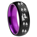8mm Deer Hunting Tracks Dome Black And Purple Tungsten Ring
