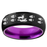 Deer Hunting Tracks Dome Black And Purple Tungsten Men's Wedding Ring
