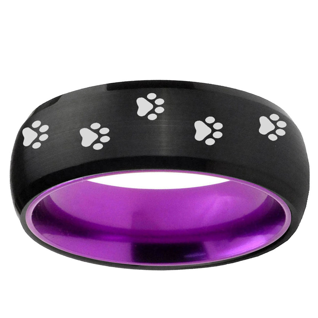 Paw Print Dome Black And Purple Tungsten Promise Ring