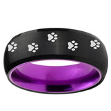 Paw Print Dome Black And Purple Tungsten Carbide Promise Ring